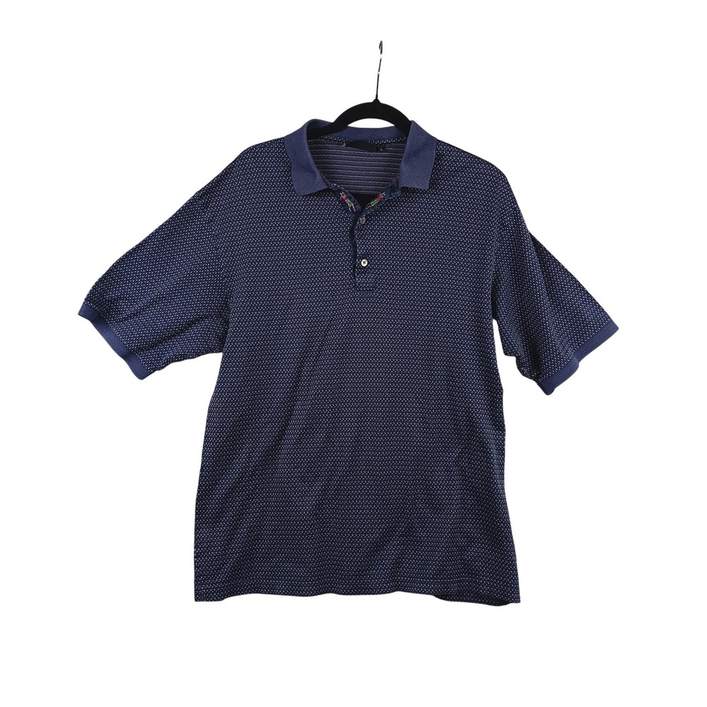 Bobby Jones Collection Mens Large Navy‎ Diamond Print Polo Shirt Made in Italy